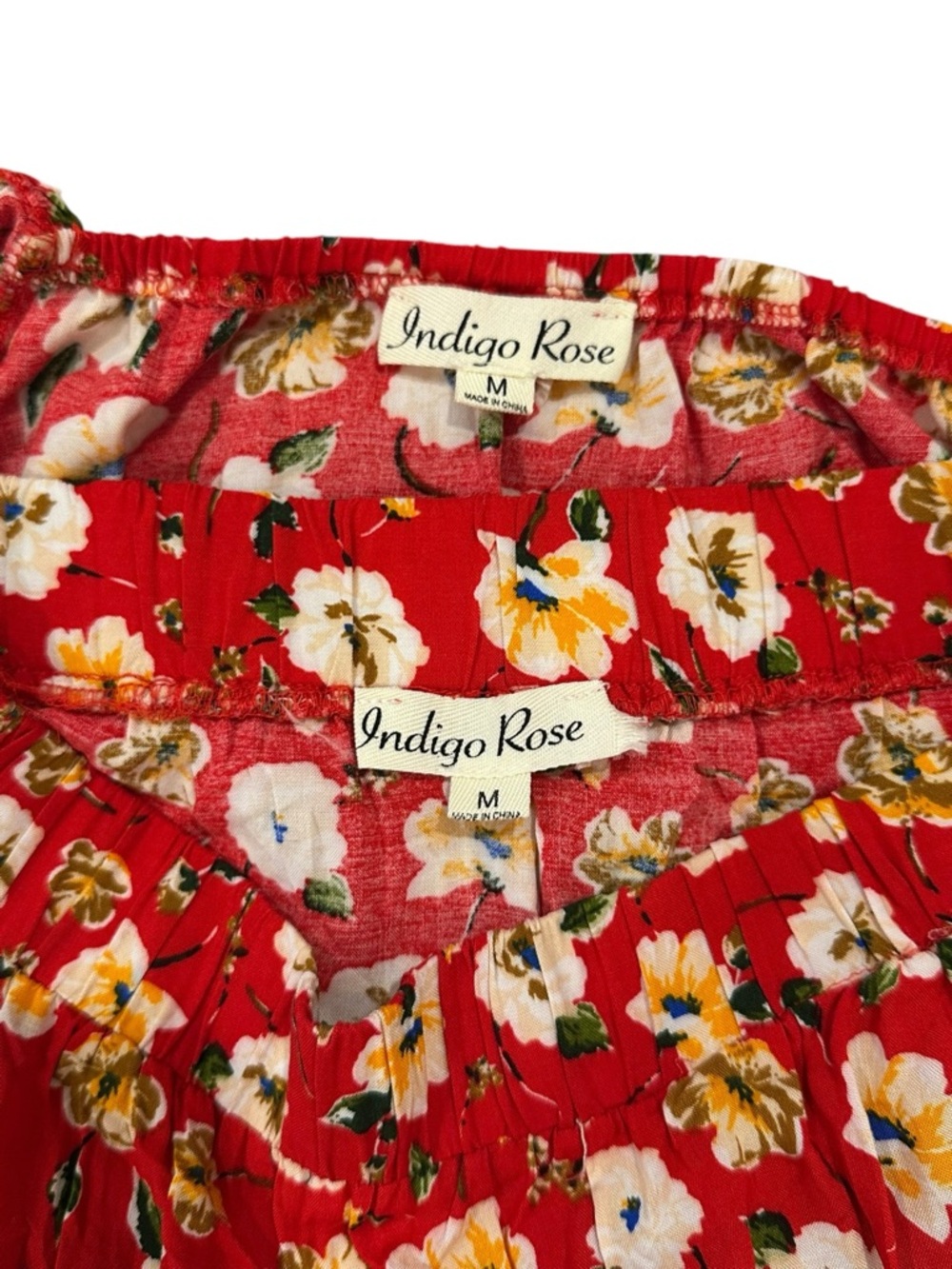 🌺 Indigo Rose Red Floral 2-Piece Set – Boho Crop Top & Midi Skirt – Size M - Picture 5 of 10